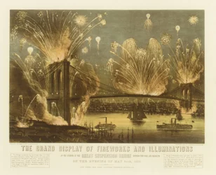 Het grote vuurwerk en de illuminaties bij de opening van de grote hangbrug, 1883.
