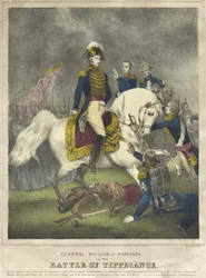 Generaal William H. Harrison bij de Slag van Tippecanoe, uitgegeven 1840
