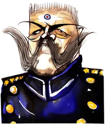 Paul von Hindenburg - Pools-geboren, Duitse generaal en president (1847-1934); kleurenkarikatuur
