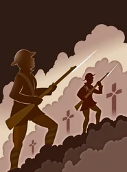 Eerste Wereldoorlog Soldaten met Bajonetten - uit Loopgraven