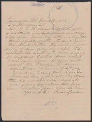 Brief van Nelson Jordan aan Julia Womack met een envelop, 16 november 1909