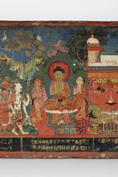 Detail van een boeddhistisch manuscriptomslag (detail)