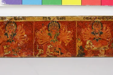 Detail van een Devimahatmya-manuscriptomslag