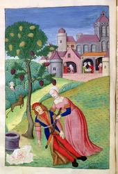 Alcithoe, Pyramus en Thisbe, Moerbeiboom verandert van kleur, uit Metamorphoses door Ovidius, 1479