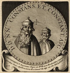 Portret van Byzantijnse keizers Constans II en Constantijn IV