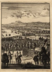 Romeinse centurions en legionairs luisteren naar een toespraak