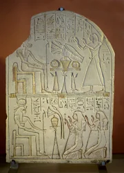 Kunst Egypte Stele van Penboui bij Toueris en Isis Hathor