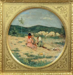 Bord beschilderd met figuren van herders, door Niccolo Cannicci, Circa 1880