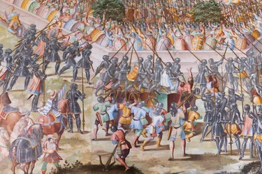 Detail van fresco in de Hal van Slagen van de Slag bij La Higueruela in 1431