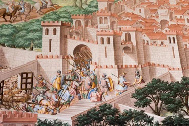 Detail van fresco in de Hal van Slagen van de Slag bij La Higueruela in 1431