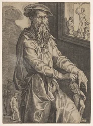 Portret van Baccio Bandinelli, in driekwart lengte naast een ruit, ca. 1540-48