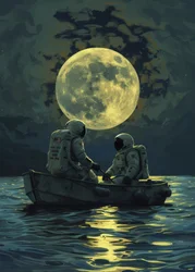 Astronautenpaar bij maanlicht