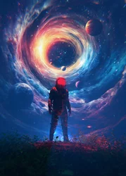 Astronaut voor een kosmisch portaal