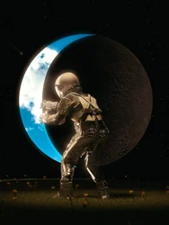 Astronaut die de maan vasthoudt