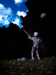 Astronaut die de lucht schildert