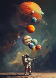 De planeetballonnen van de astronaut