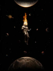 Brandende astronaut in de ruimte