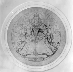 Ontwerp voor de voorzijde van het Grote Zegel van Ierland van koningin Elizabeth I, c.1584