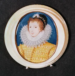 Portret van een jonge man met een zwarte pet en hoge kraag