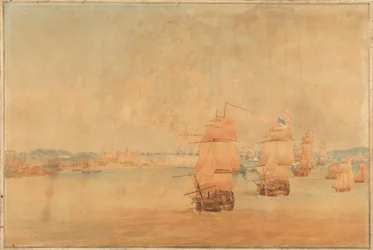 Pocock, de Engelse vloot vaart op 28 maart 1801 door de Sont