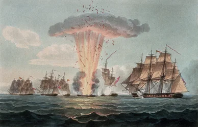 De verovering en vernietiging van vier fregatten van de Spaanse schat, voor de kust van Cadiz (Spanje), op 5 oktober