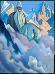 Svyatogor (Russisch legendarisch personage). Schilderij van Nicolas Roerich, tempera op doek