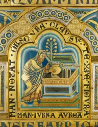 Aäron plaatst een gouden kruik met manna in de Ark van het Verbond, als herinnering aan de omzwervingen van de Israëlieten in de woestijn