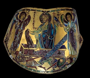 Armilla: De Opstanding. Meuse koper en emaille ceremonieel armband. Werkplaats van Nicolas Verdun (ca.1130/50-1205) Middeleeuwen, ca. 1170-1180. Parijs, Musée du Louvre