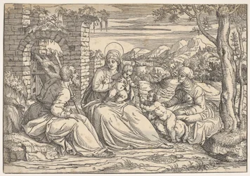 De Heilige Familie met heiligen Elizabeth en Johannes, ca. 1550
