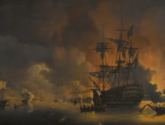 De brand op de kades van Algiers, kort na het begin van het bombardement door de Anglo-Nederlandse vloot, 27 augustus 1816 (serie)