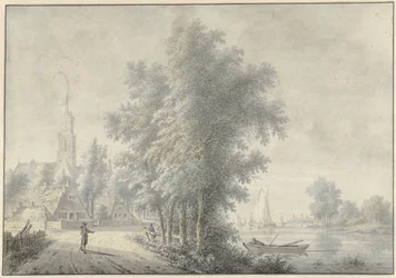 Gezicht op een dorp met kerktoren