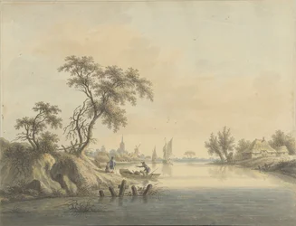 Gezicht op het dorp Elst aan de Maas