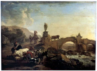 Italiaans landschap met een Kleine Brug, 1656