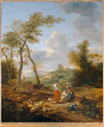 Landschap met Elkana en zijn twee vrouwen Anna en Pennina ...