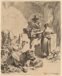 De Herder Zittend op een Fontein en de Spinner