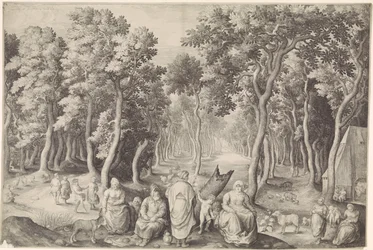 Boerenfamilie in een bos