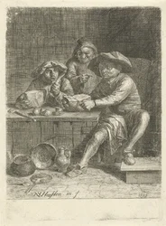 Boeren aan een tafel met brood