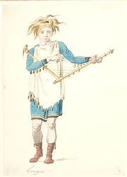 Een jonge man met een snaarinstrument in de hand
