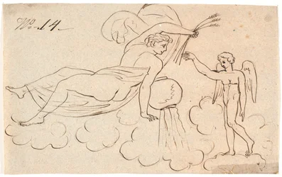 Eros en een zwevende vrouw