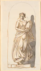 Terpsichore, muze van de dans, als standbeeld in een nis