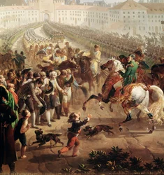 Het Franse leger, onder bevel van Napoleon Bonaparte, betreedt München op 24 oktober 1805 (detail)