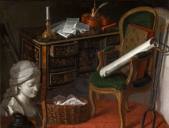 Een van een paar Devants de Cheminée: Een schrijftafel, 1777