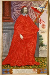 Mazarin, Jules, kardinaal Uit de Panegyrique illustre des Hommes celebres de notre Siecle Miniatuur op perkament MS 2213 ... (miniatuur op perkament)