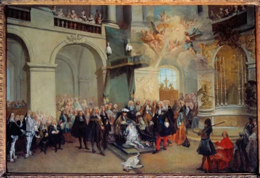 De overdracht van de Orde van de Heilige Geest in de kapel van Versailles 3/06/1724