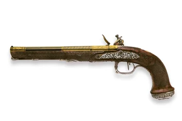 Een van een paar zilver-gemonteerde geribbelde vuursteenpistolen, Versailles