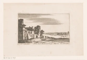 Landschap met gebouwen bij rivier