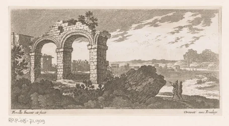 Landschap met ruïne met twee bogen