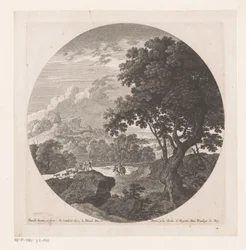 Landschap met twee mannen met kudde geiten