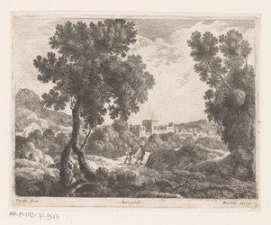 Landschap met twee wandelaars
