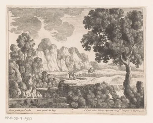 Vlakte in heuvelachtig landschap met figuren